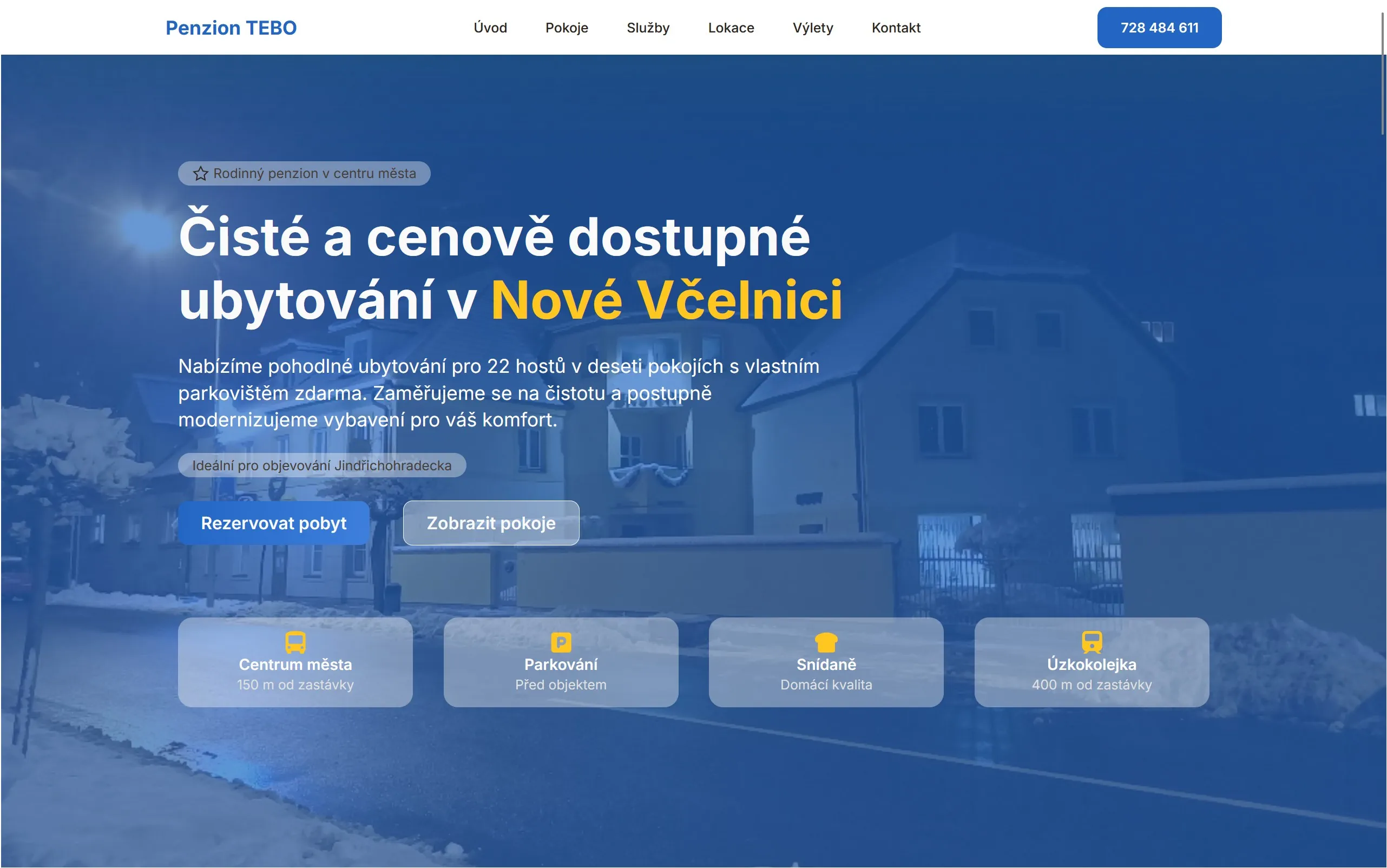 Screenshot webu Penzion Tebo